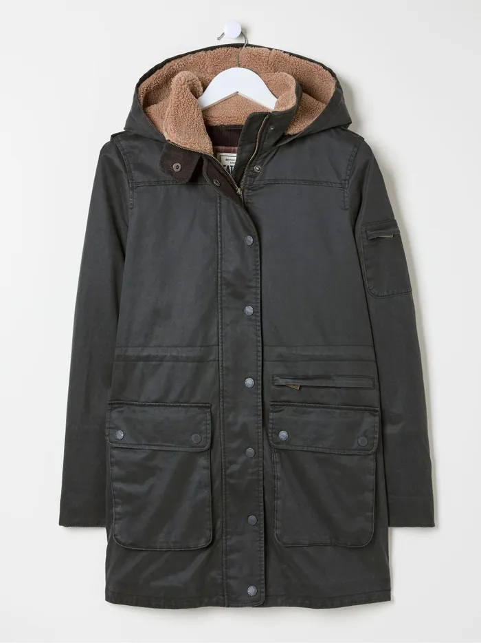 Women Coats and Jackets Fat Face Cheshire Washed Black Longline Coat