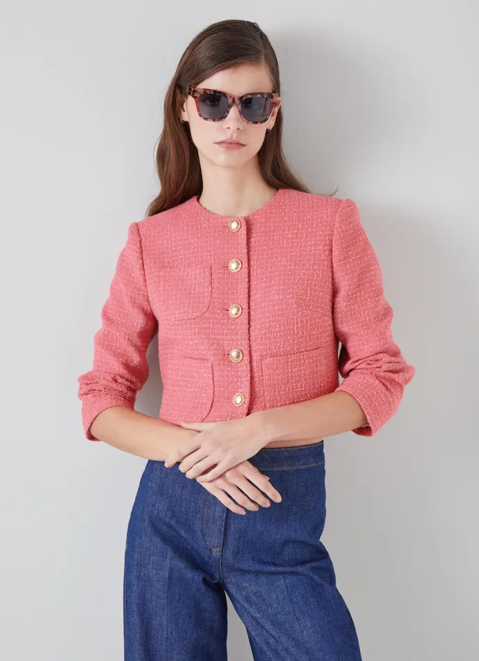 Women Coats and Jackets LKBennett Allie Pink Recycled Cotton Italian Tweed Jacket Blush