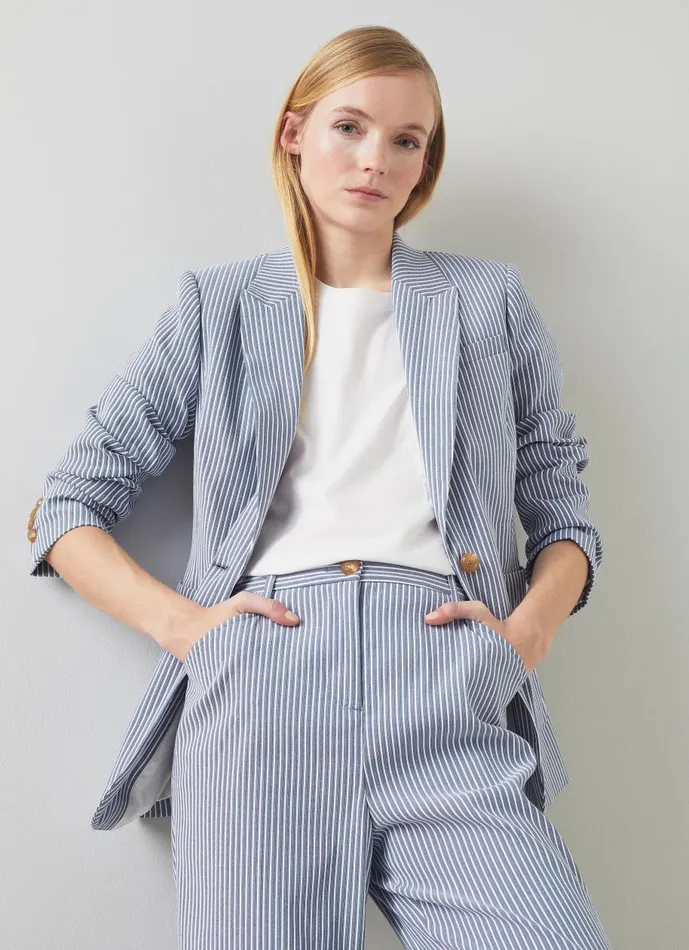 Women Coats and Jackets LKBennett Gene Blue And White Stripe CottonRich Jacket Blue White