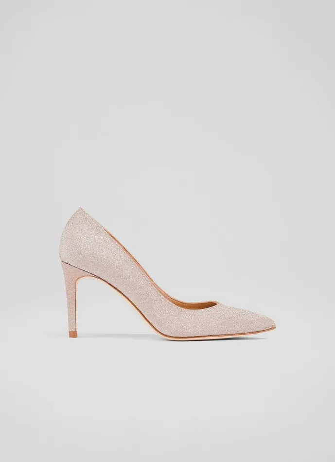 Women Court Shoes LKBennett Floret Rose Fine Glitter Pointed Toe Courts Pink