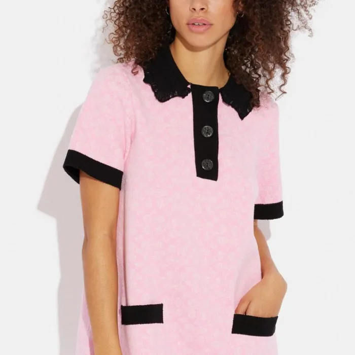 Women Dresses Coach Signature Knit Dress Pink Signature Multi