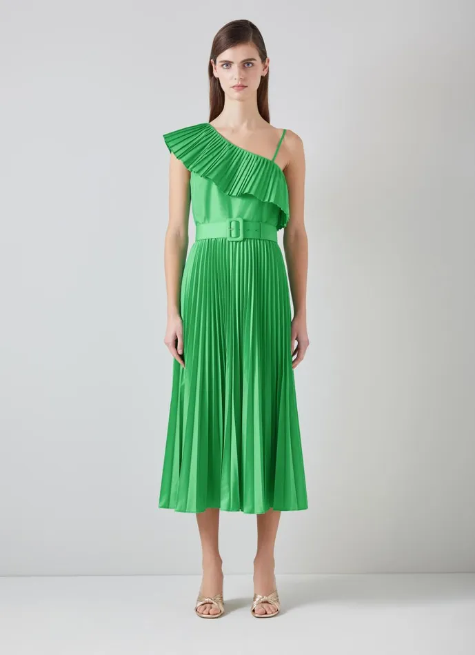 Women Dresses LKBennett Josephine Green OneShoulder Pleated Dress Green Women Dresses LKBennett Josephine Green OneShoulder Pleated Dress Green