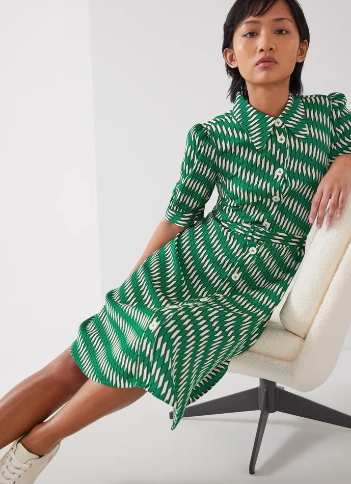 Women Dresses LKBennett Valerie Petite Green Modernist Print Shirt Dress Green