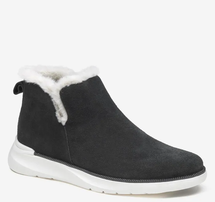 Women Emery Shearling Bootie Black Waterproof Suede JohnstonandMurphy Boots and Booties