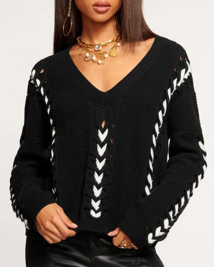 Women Esme VNeck Embellished Sweater Soiree Red Ramy Brook Tops Women Esme VNeck Embellished Sweater Soiree Red Ramy Brook Tops