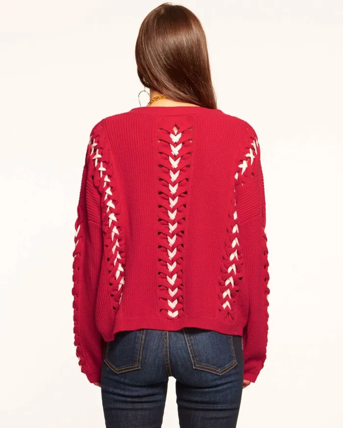 Women Esme VNeck Embellished Sweater Soiree Red Ramy Brook Tops Women Esme VNeck Embellished Sweater Soiree Red Ramy Brook Tops