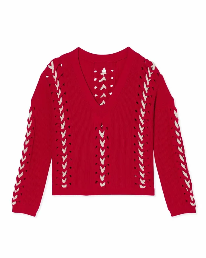 Women Esme VNeck Embellished Sweater Soiree Red Ramy Brook Tops Women Esme VNeck Embellished Sweater Soiree Red Ramy Brook Tops
