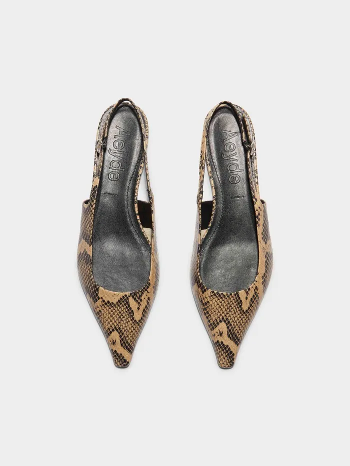 Women Fedora SnakeEffect Leather Slingback Flats Aeyde Slingbacks