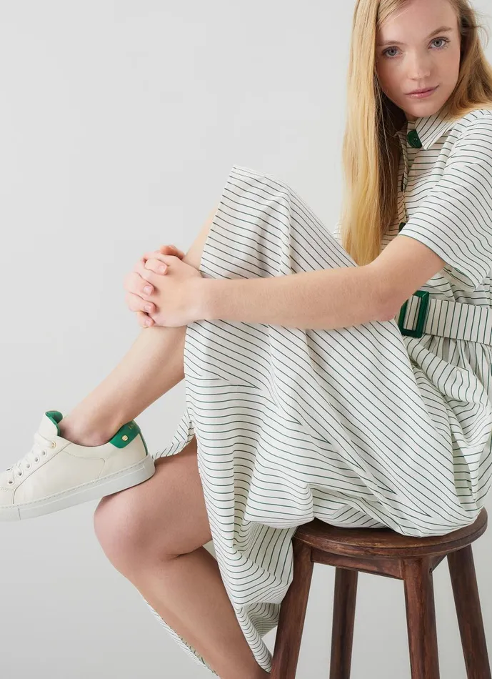 Women Flats LKBennett Signature Cream And Green Leather Trainers Green White
