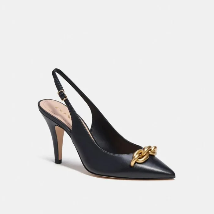 Women Heels Coach Sadie Slingback Pump Black and Gold