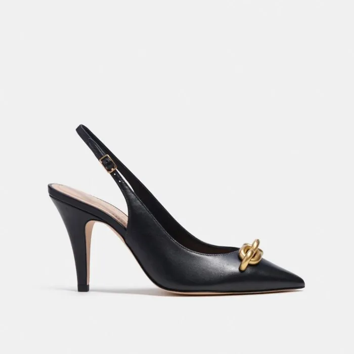 Women Heels Coach Sadie Slingback Pump Black and Gold
