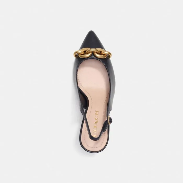 Women Heels Coach Sadie Slingback Pump Black and Gold