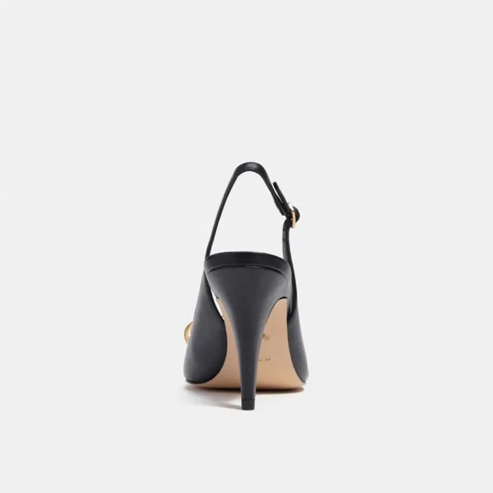 Women Heels Coach Sadie Slingback Pump Black and Gold