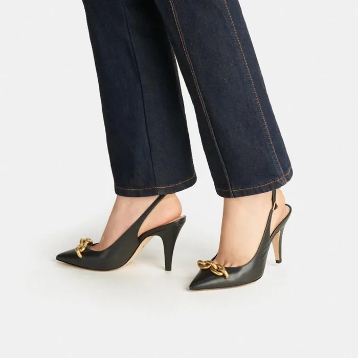 Women Heels Coach Sadie Slingback Pump Black and Gold