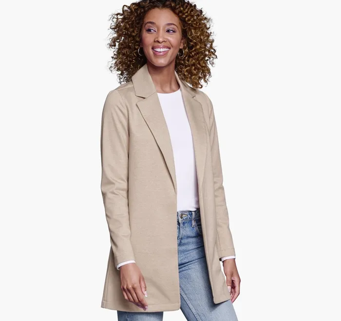 Women Herringbone Knit Blazer Oatmeal JohnstonandMurphy Shirts Sweaters and Blazers Women Herringbone Knit Blazer Oatmeal JohnstonandMurphy Shirts Sweaters and Blazers