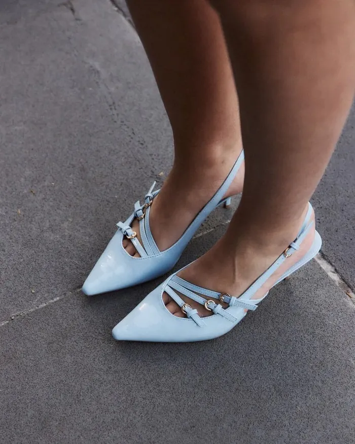 Women IMILIA SKY BLUE PATENT Kitten Heels Party NOVO Shoes