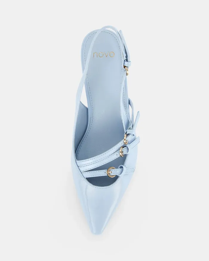 Women IMILIA SKY BLUE PATENT Kitten Heels Party NOVO Shoes