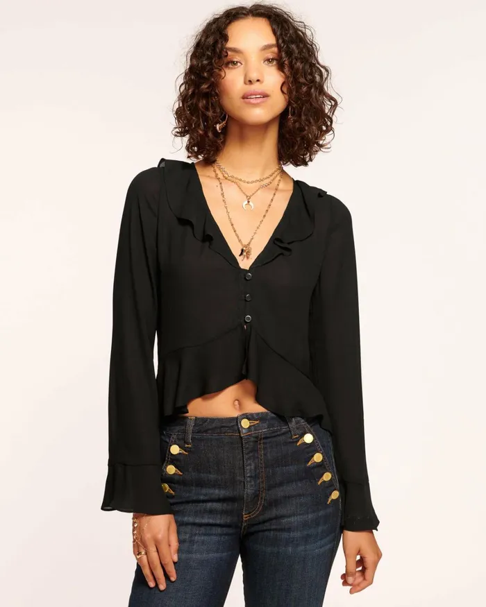 Women Isabelle Ruffle Blouse Black Ramy Brook Tops Women Isabelle Ruffle Blouse Black Ramy Brook Tops