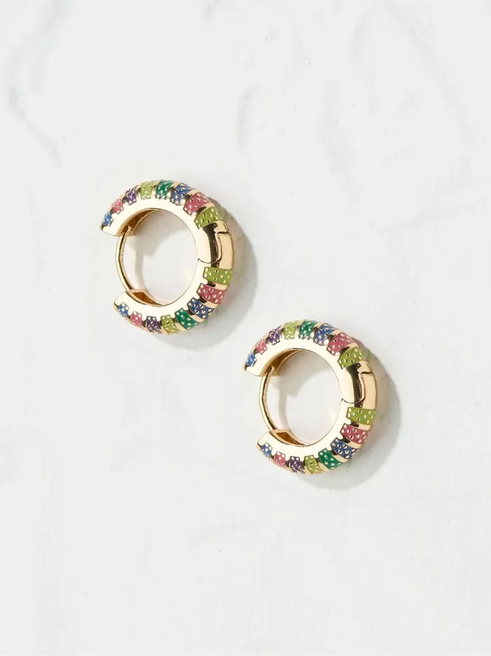 Women Jewellery Fat Face Gold Enamel Hoop Earrings