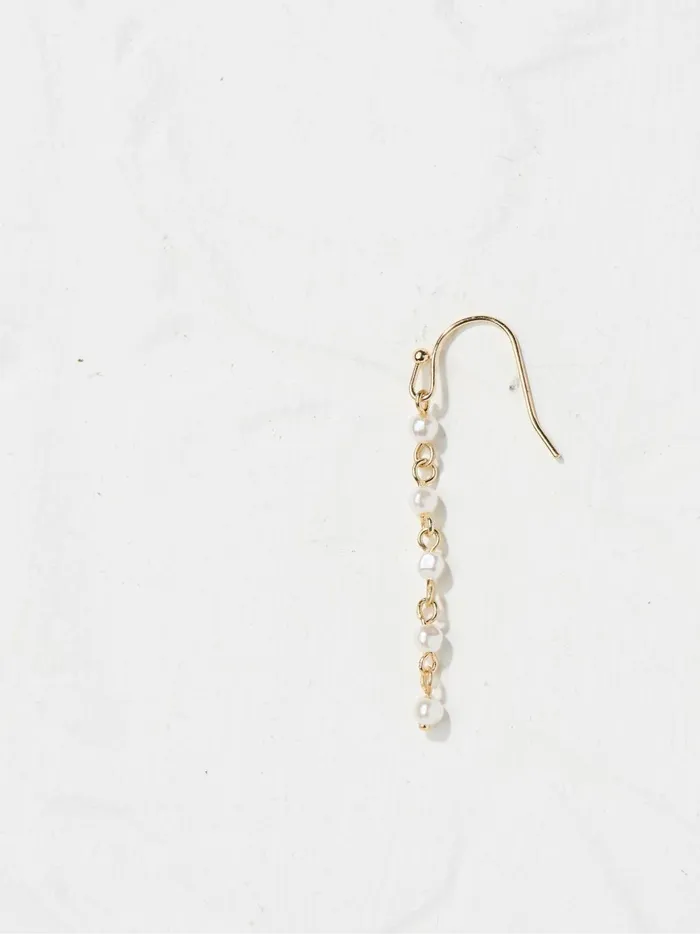 Women Jewellery Fat Face Gold Tone Pearl Chain Earrings