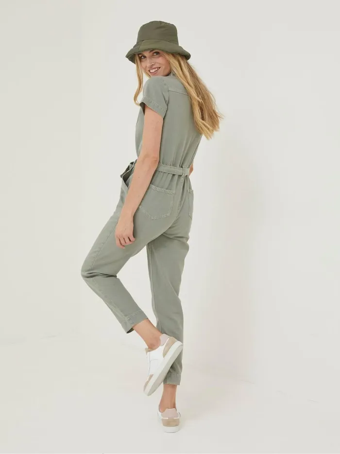 Women Jumpsuits and Playsuits Fat Face Green Imogen Short Sleeve Boilersuit