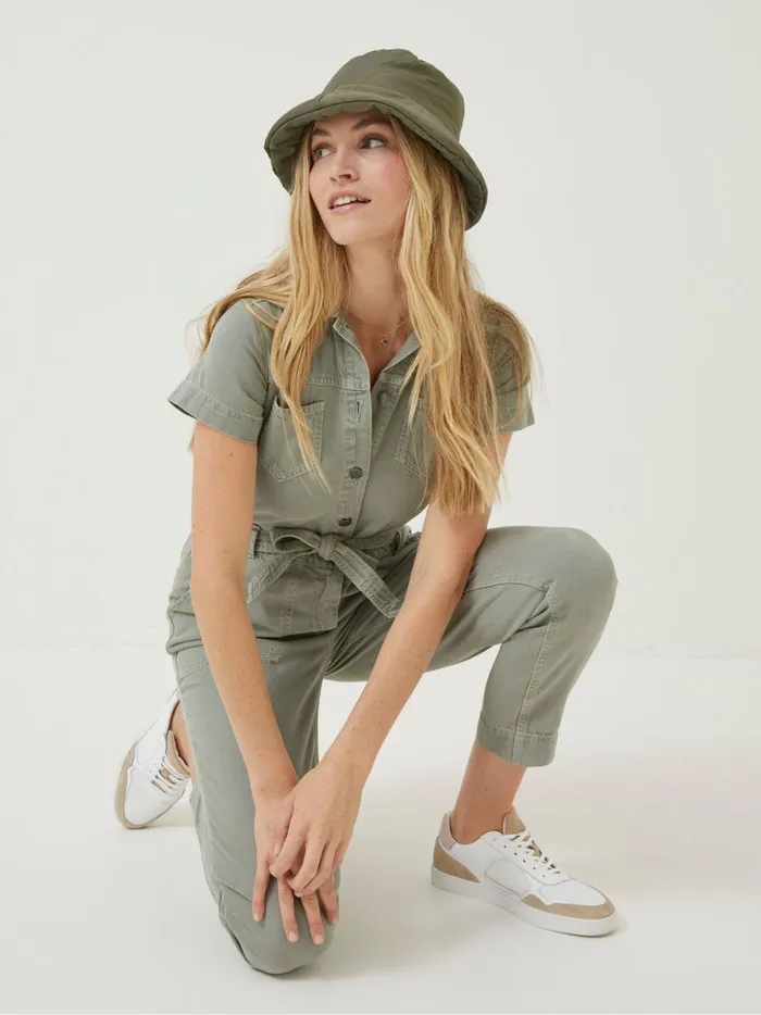 Women Jumpsuits and Playsuits Fat Face Green Imogen Short Sleeve Boilersuit