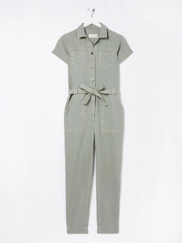 Women Jumpsuits and Playsuits Fat Face Green Imogen Short Sleeve Boilersuit