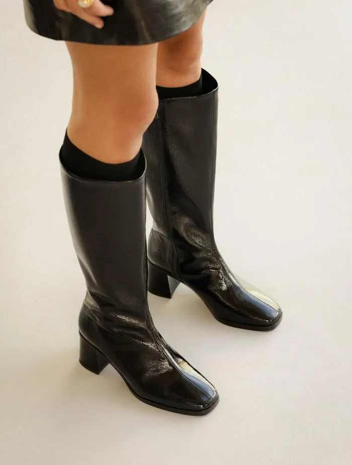 Women Knee High Boots Bobbies Lala Black Vinyl