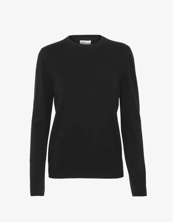 Women Knit Sweaters Colorful Standard Women Light Merino Wool Crew Deep Black