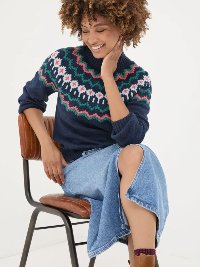 Women Knitwear Fat Face Navy Emma Fairisle Jumper Women Knitwear Fat Face Navy Emma Fairisle Jumper