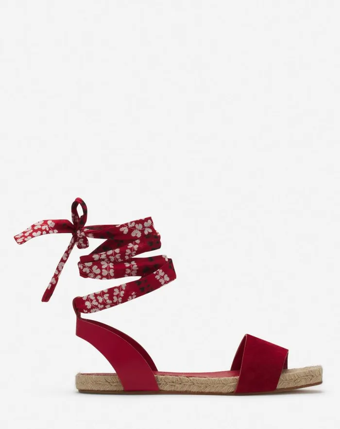 Women Lanvin Sandals and Mules Domra Flat Suede Sandals Carmine Red