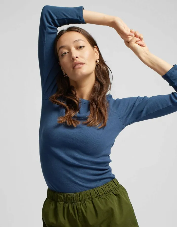 Women Long Sleeve Tops Colorful Standard Women Organic Rib LS TShirt Seaside Blue