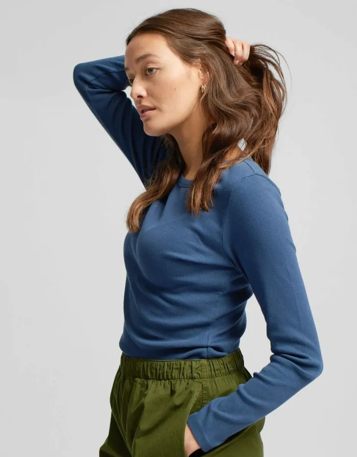 Women Long Sleeve Tops Colorful Standard Women Organic Rib LS TShirt Seaside Blue