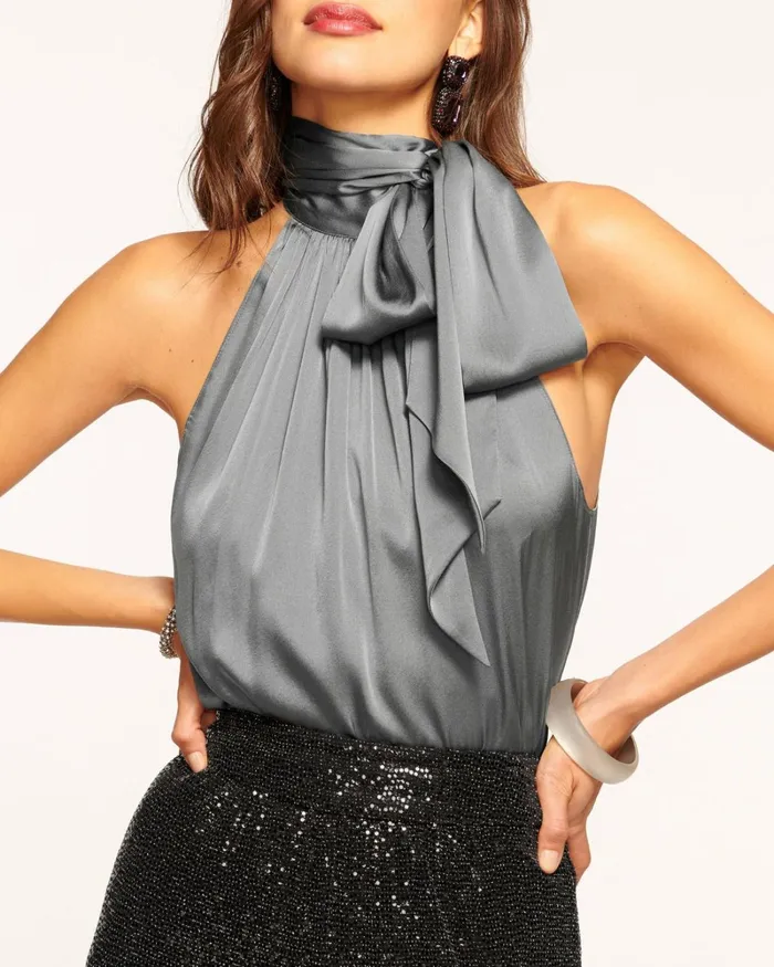 Women Lori High Neck Tank Top Slate Grey Ramy Brook Tops Women Lori High Neck Tank Top Slate Grey Ramy Brook Tops