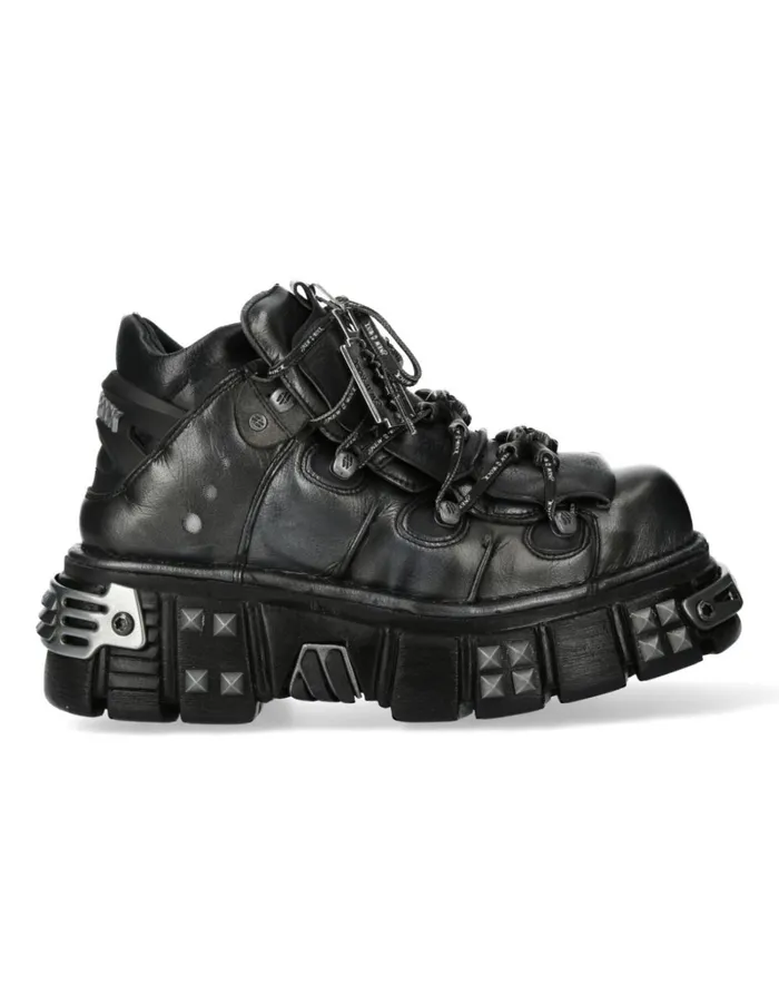 WomenMen Ankle Boot Black Tower With Laces M106phscV2 New Rock Booties WomenMen Ankle Boot Black Tower With Laces M106phscV2 New Rock Booties