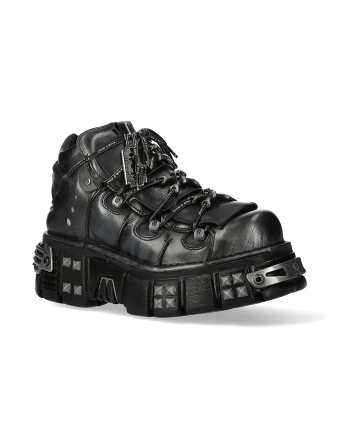 WomenMen Ankle Boot Black Tower With Laces M106phscV2 New Rock Booties WomenMen Ankle Boot Black Tower With Laces M106phscV2 New Rock Booties