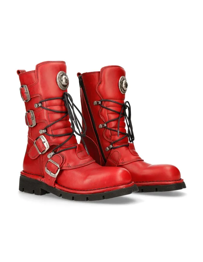 WomenMen Boot Red Planing With Laces M1473S12 New Rock Boots