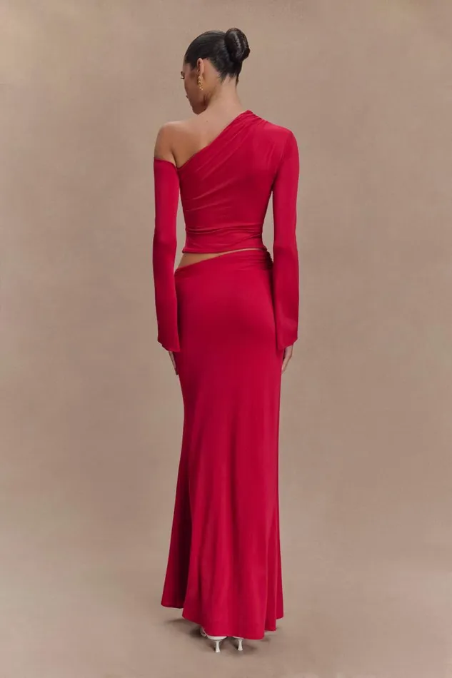 Women Meshki Bottoms Ainsley Asymmetrical Maxi Skirt With Floral Hardware 8211 Fuchsia Pink