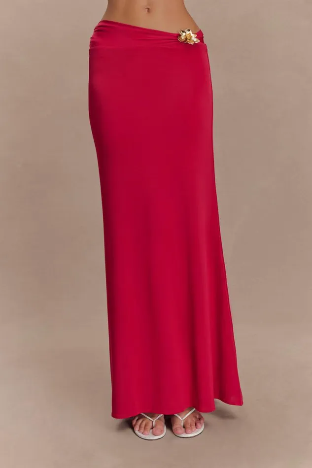 Women Meshki Bottoms Ainsley Asymmetrical Maxi Skirt With Floral Hardware 8211 Fuchsia Pink