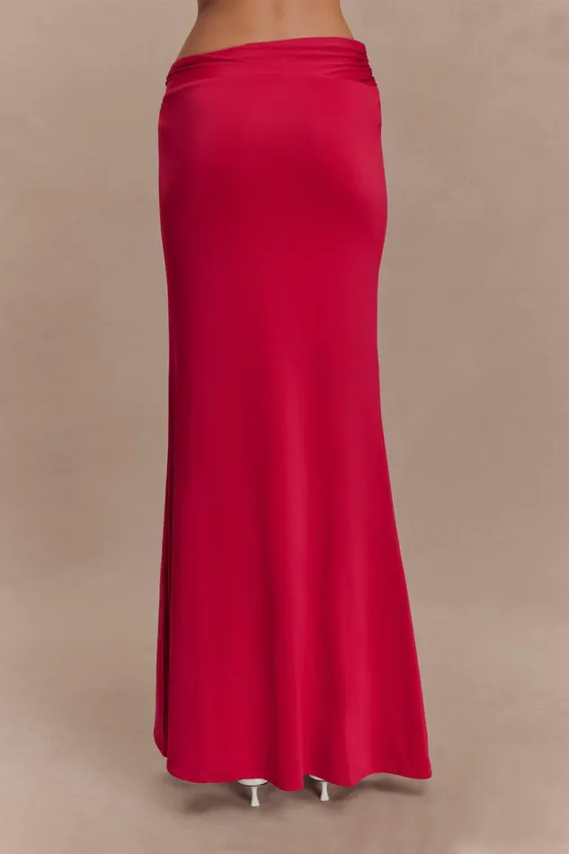 Women Meshki Bottoms Ainsley Asymmetrical Maxi Skirt With Floral Hardware 8211 Fuchsia Pink