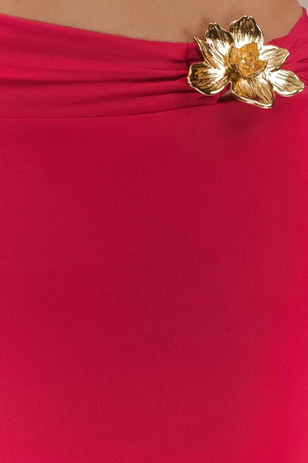 Women Meshki Bottoms Ainsley Asymmetrical Maxi Skirt With Floral Hardware 8211 Fuchsia Pink