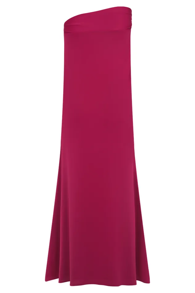 Women Meshki Bottoms Ainsley Asymmetrical Maxi Skirt With Floral Hardware 8211 Fuchsia Pink