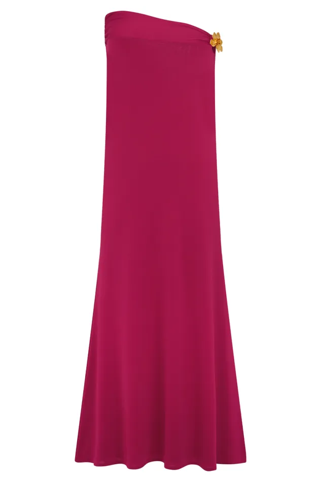 Women Meshki Bottoms Ainsley Asymmetrical Maxi Skirt With Floral Hardware 8211 Fuchsia Pink