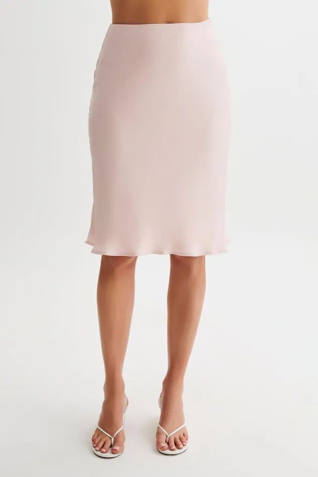 Women Meshki Bottoms Allegra Satin Knee Length Skirt 8211 Pale Pink