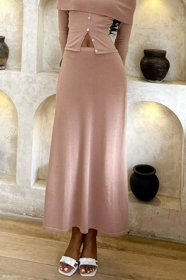 Women Meshki Bottoms Diedre ALine Knit Maxi Skirt 8211 Pecan