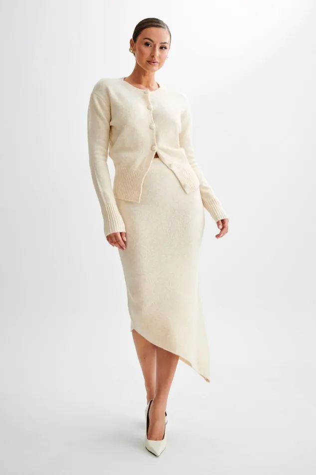 Women Meshki Bottoms Genevieve Asymmetrical Knit Midi Skirt 8211 Cream Marle