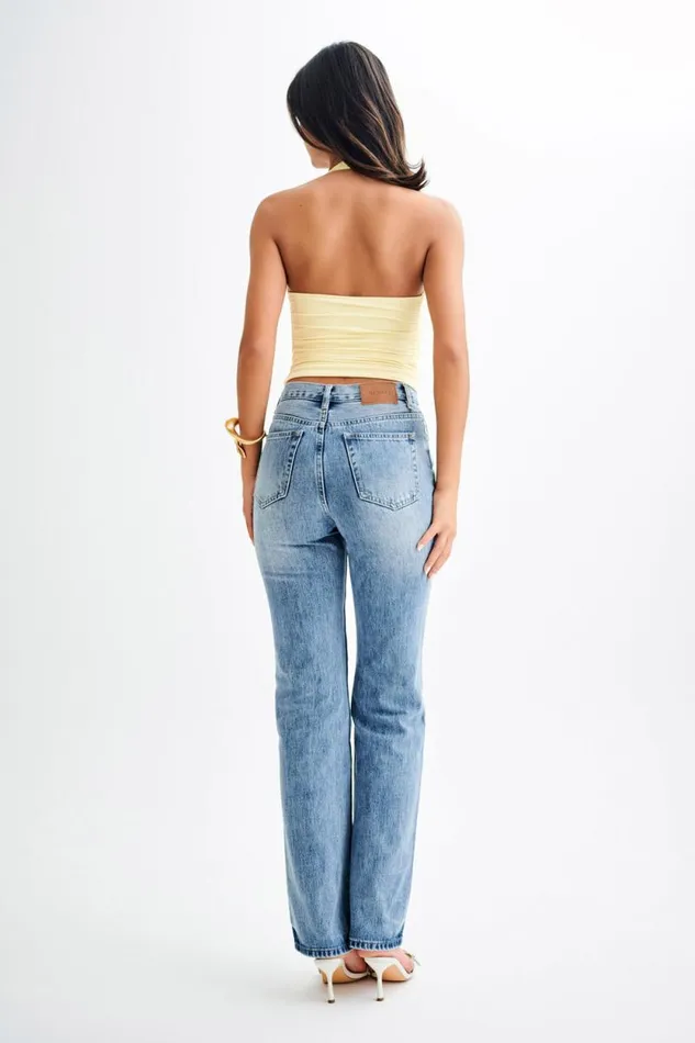Women Meshki Bottoms Janine High Waisted Straight Leg Jeans 8211 Washed Mid Blue