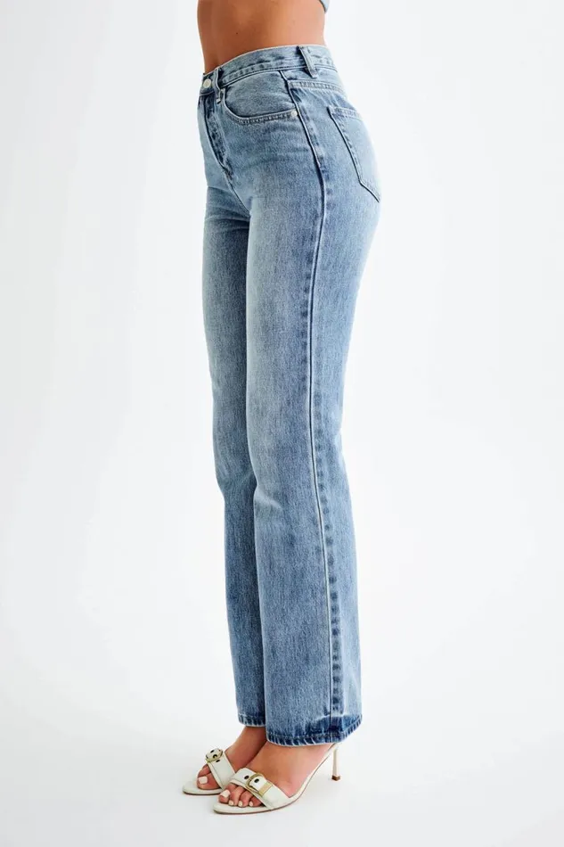 Women Meshki Bottoms Janine High Waisted Straight Leg Jeans 8211 Washed Mid Blue