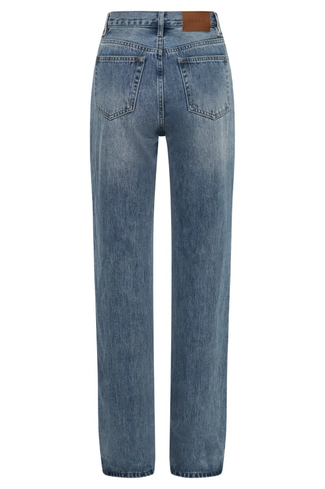 Women Meshki Bottoms Janine High Waisted Straight Leg Jeans 8211 Washed Mid Blue