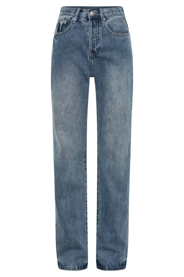Women Meshki Bottoms Janine High Waisted Straight Leg Jeans 8211 Washed Mid Blue